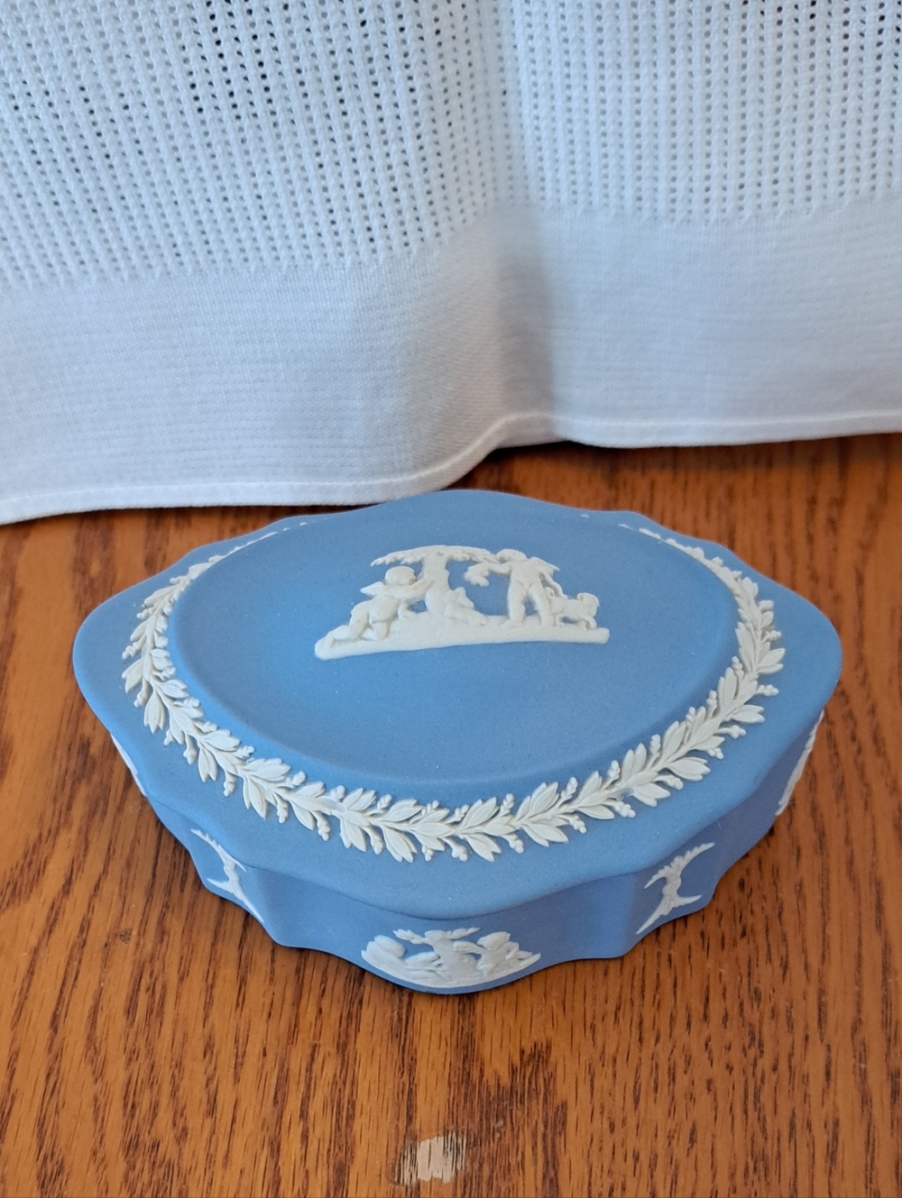Blue Jasperware Trinket Box with White Relief